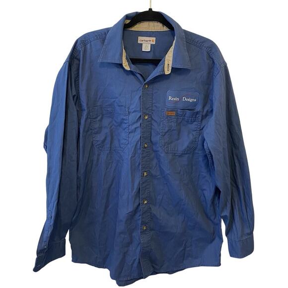 Carhartt Other - Carhartt Shirt Mens L Blue Retro Logo Resin Designs Vintage Button Up 90s Y2K